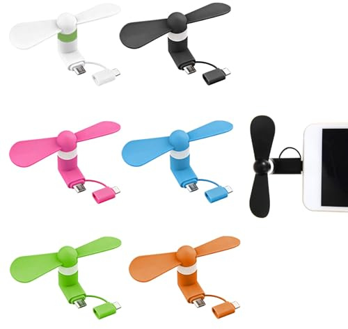 Rakiuty Ventole per Cellulare,Ventilatore di Tipo C,6 Pezzi Ventilatores per Cellulare,Mini Ventola Usb Portatile 2 In 1,Ventilatore Silenzioso Portatile,per Telefoni Android/USB di Tipo C,6 Colore