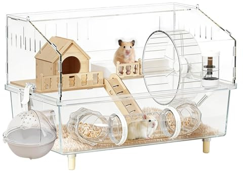 Habitat per Criceti | 2 Piani Casa in Acrilico Trasparente per Attività Riposo Sonno,Piccoli Animali come Cincillà,Piccoli Animali Criceto Cincillà Riccio