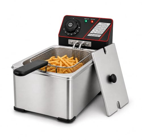 MAGIC SELECT Friteuse Professionnelle en Acier Inoxydable, Capacité 3L | Compacte, Panier Amovible, Température Réglable, Pour Maison, Cuisine, Bar et Snack