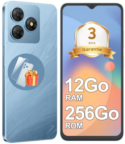 Handy Ohne Vertrag, Android 15 Smartphone, 12GB RAM 256GB Speicher, 6,56 Zoll 90Hz Display, 5000mAh Akku, 4G, Dual SIM, GPS, Fingerabdruck, Face ID, für Social Media Streaming und Alltag, Blau