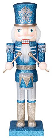 Traditional Soldier Drummer Nutcracker by Clever Creations | Blue and Silver Glitter | Perfect Addition to Any Collection | Festive Holiday Decor | 100% Wood | 14 Tall