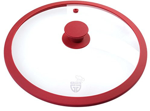 GRÄWE Deckel für Pfannen und Töpfe, Glasdeckel Pfanne 28 cm, Topfdeckel, Pfannendeckel, mit Silikonrand und Dampfaustritt - Rot