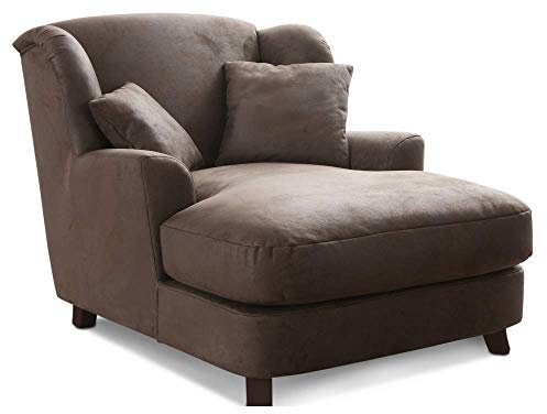 Cavadore XXL-Sessel Assado / Großer Polstersessel mit Holzfüßen und großer Sitzfläche / Inkl. 2 Zierkissen / 109 x 104 x 145 / Lederoptik Braun