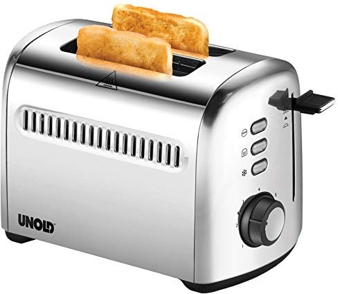Unold 38326 Toaster 2er Retro - 2 Scheiben-Toaster, Retro, Edelstahl, 4 Funktionen, Brötchenaufsatz, 790–950 W, 7 einstellbare Röstgrade