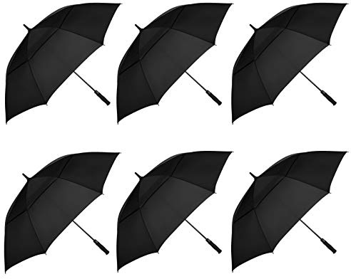 MRTLLOA 6 Pack 62/68 Inch Automatic Open Golf Umbrella, Extra Large Oversize Double Canopy Vented Windproof Waterproof Stick Umbrellas for Rain(62 Inch, Black)
