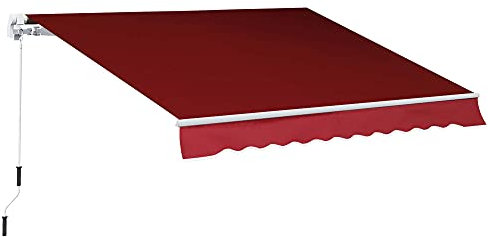 Outsunny 2.5m x 2m Retractable Awning, DIY Garden Awning Canopy, Anti-UV Sun Shade Shelter with Aluminium Frame and Crank Handle, Wine Red