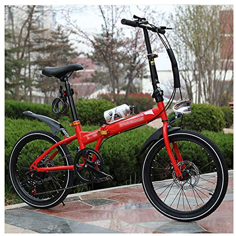 JHNEA 6 Gang Faltrad Klapprad, Kohlenstoffstahlrahmen Fahrrad Klappfahrrad mit Ständer Gepäckträger Schutzbleche Campingrad Citybike,20 Inch-Red