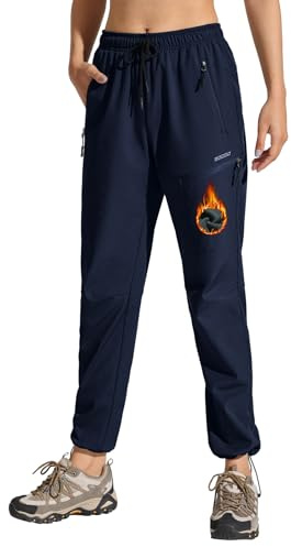 MOCOLY Pantalones Trekking Mujer Invierno Impermeable Montaña Senderismo Esquí Pantalones Térmicos con Forro Polar Pantalones Deportivos para Caza al Aire Libre Ciclismo Trabajo Azul Marino XXL