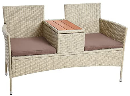 ESTEXO Polyrattan Gartenbank Bank Sitzbank 2-Sitzer Rattan Gartenmöbel Set Gartenset Balkonmöbel Sitzgarnitur Beige