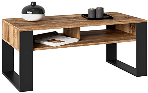 Boho Style, Eleganter Couchtisch - Die perfekte Deko Wohnzimmer für Ihr Zuhause - Niedriger Wohnzimmertisch in verschiedenen Größen - Aus strapazierfähigen Sofatisch Materialien Schwarz/Retro-Holz