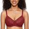 DOBREVA Women's Full Coverage Bra Lace Unlined Underwire Plus Size Minimiser Bra Chinese Red 32F