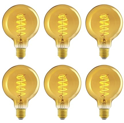 Amazon Basics Vintage-LED-Birne, E27, antiker Stil, Retro-Bernsteinglas, G93, 4 W (entspricht 25 W), 1800 K, ultrawarmes Licht zur Dekoration, 6 Stück