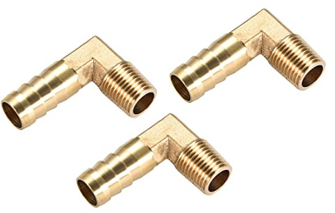 M METERXITY 3pz Ottone Tubo flessibile Dentellato Raccordi - 90 Gradi Gomito Ottone 12mm Dentellato Riduttore Applicare a Acqua Carburante (1/4 PT Maschio Tubo)