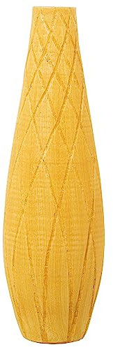 DRW Vaso alto da pavimento in ceramica con rombi in giallo 25x25x80 cm