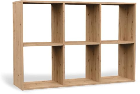 CDF Bücherregal mit 6 Fächern Würfelregal offenen Würfeln für Wohnzimmer | Studio 2x3 Regal Stufenregal Ordnungssystem für Bücher Deko Fotos Arbeitszimmer Flur Eiche Artisan 30x110x75 cm