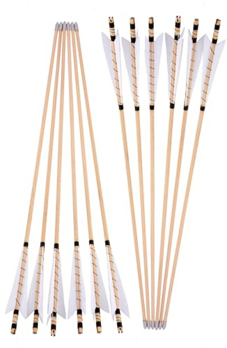 Archery 32 Wooden Arrows English Longbow Arrows Practice Targeting Arrows with Turkey Feathers Fletching Bullet Points for Traditional Recurve Bow Longbow Hunting Arrow 12pcs