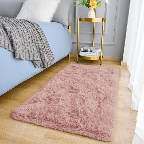 MOONLIGHT20015 Rugs Living Room – Fluffy Shaggy Small Area Rugs for Bedroom Anti-Slip – Modern Super Soft Thick Pile Rug - Plush Carpet Non Shedding Easy To Clean, (Pink, 50cm x 80cm)