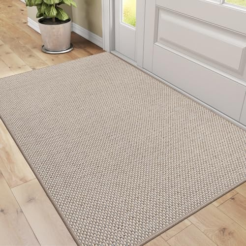 DEXI Dörrmatta Inomhus 90 x 140 cm, Smutsfångare Halkfri Entrématta Låg Profil Tvättbar, Absorberande Dörr Matta för Framdörren, Entré, beige