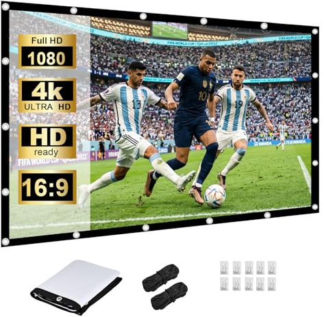 HOPFROG 60 Inch Portable Projector Screen, Washable & Anti-Crease Milk Silk Fabric, 16:9 4K HD Dual-Sided Foldable Movie Screen for Outdoor Camping & Home Theater, Easy Setup with Hooks, 160° View