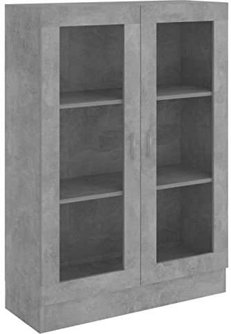 Vitrine Schrank, modernes Bücherregal mit Glastüren, freistehender Vitrine, Aufbewahrungsschrank für Wohnzimmer, Büro, Sideboard, Regal, Betongrau, 82,5 x 30,5 x 115 cm, Holzwerkstoff