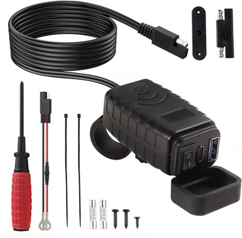 ZIGefofo Presa USB Moto 12V Impermeabile Quick Charge 3.0 PD Type C USB con Interruttore Presa Caricabatterie Auto & Voltmetro LED per Moto Camper Veicolo Barca Yacht