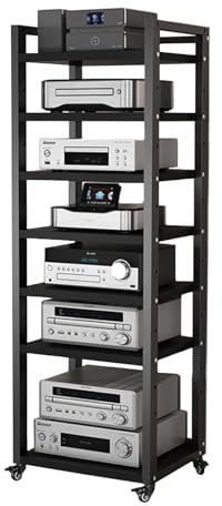 Audio-Rack-Tower-Ständer mit 5, 6, 7 und 8 Ebenen, AV-Medienschrank mit höhenverstellbarem Regal für Wohnen, Aufbewahrung von Studiokomponenten, auf dem Boden beweglicher Stereo-Plattenspieler (Farb