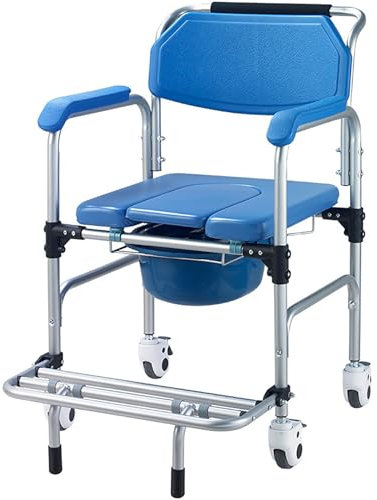 Shower Chair with Brakes Shower Commode Chair with Armrests Shower Chair with Wheels Shower Transport Chair for Pregnant, Elderly & Disabled,Blue