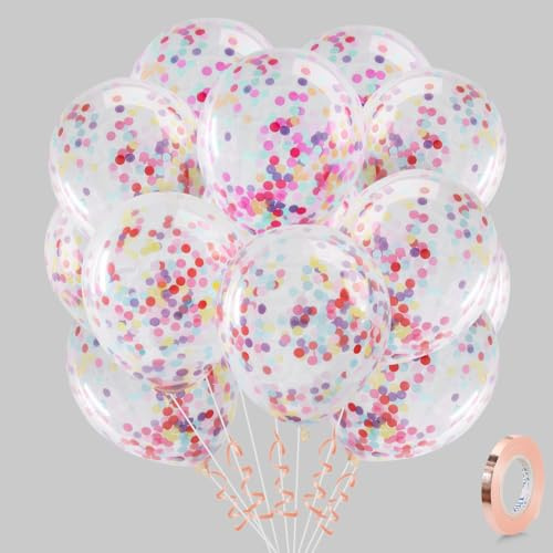 Luftballons Konfetti, 30 Stück Kindergeburtstag Luftballon Set, Regenbogen Konfetti Helium Ballon für Geburtstag Baby Shower Hochzeit Neujahr Silvester Weihnachten Feiern Babyparty