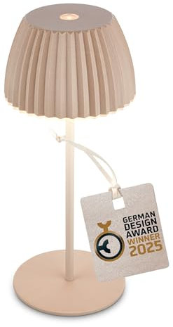 Briloner - Riffle Mini lampada da tavolo LED senza fili IP44 con bordo luminoso, 8,5x20 cm, touch dimmer, lampada da scrivania senza fili, vincitore del German Design Award 2025, beige