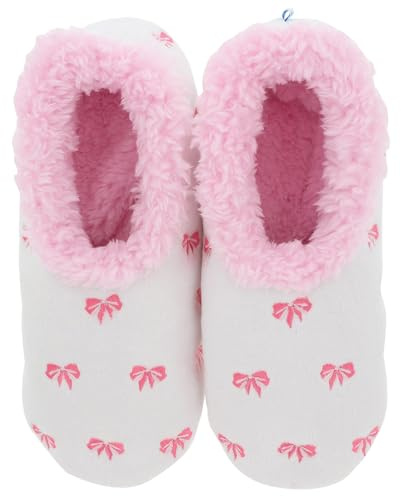Snoozies Pairables Ditsy Bow Ladies House Slippers Super Soft Sherpa Fleece UK sizes 3-9 (Ditsy Bow, UK Footwear Size System, Adult, Women, Alpha, Medium, Large)