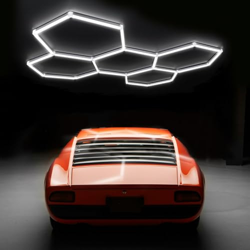 GAORUTO Éclairage De Garage LED Hexagonal, 24 Tubes Lumineux, 5 Plafonniers Hexagonaux Ultra-Lumineux De 152 W Pour Garage, Entrepôt, Atelier, Salle De Sport, Sous-Sol