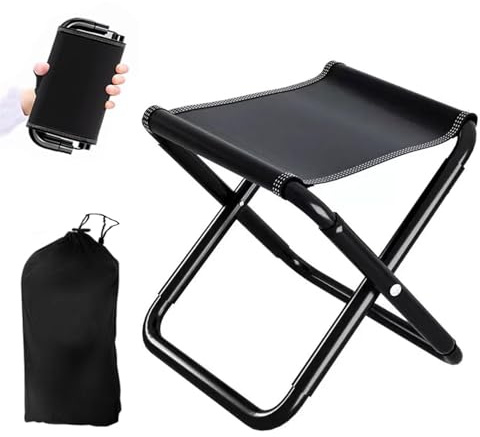 Jinfanshurich Klapphocker Schwarz, 150 KG Belastbar Campinghocker Faltbar, Falthocker verstärkter Kohlenstoffstahlrahmen.