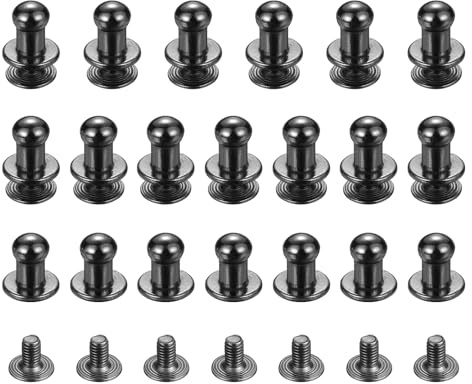 TIXIPEM 5mm Ball Head Stud Rivets Screw Back [20Pcs] - Metal Round Head Button Nipple Rivet Use for Bag & Belt & Handbag & Leather Craft & DIY Decoration - [Gun Black]