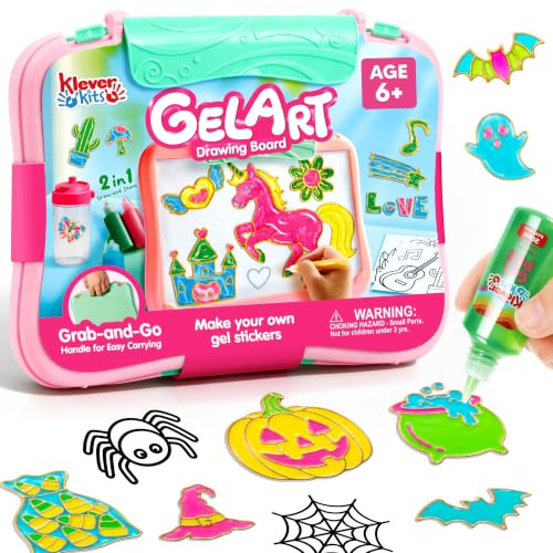 JOVA Klever Kits Gel Art Drawing Board- Window Craft and Stickers, Arts and Crafts for Kids 6 7 8 9 10, Window Clings Making Kits with 2 Tracing Pens and Storage Case, Educational Gifts for Kids