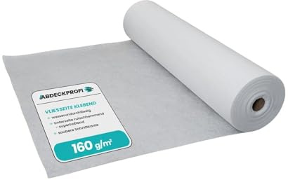 Abdeckvlies selbstklebend – 160 g/m² - 1m x 5m (5m²) | Renovierungsvlies, Malervlies, Abdeckvlies selbsthaftend, Treppenvlies