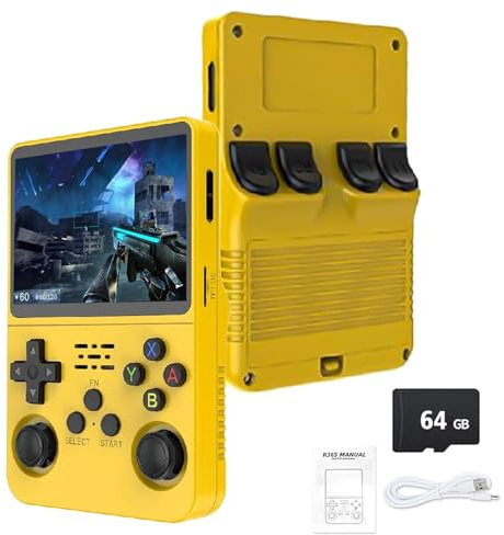 R36S Retro Handheld Game Console - 21,000+ Classic Games, 3.5 IPS Screen, 64GB/128GB, Portable Linux Gaming Device (64g-yellow)