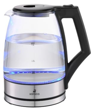 Karaca Glacia Kettle - Glas Wasserkocher Edelstahl - 2200W, 1,8 Liter, Elektrischer Wasserkocher Durchsichtig mit Led Beleuchtung, Automatische Abschaltfunktion