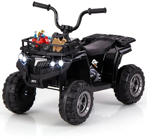 COSTWAY 6V Kinder Quad Elektro, Kinderquad mit Vorwärts-, Rückwärtsfunktion, Elektroquad mit LED-Scheinwerfern, Aufbewahrungskorb & Musik, Elektroauto ATV für Kinder ab 2 Jahren (Schwarz)
