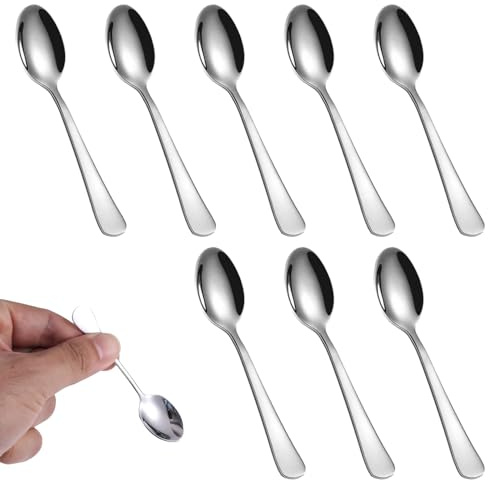 8 Pcs Stainless Steel Small Spoons,Seasoning Mini Spoon & Espresso Spoons,Small Teaspoons for Sugar, Spices, Honey,Spice Spoon & Chutney Spoons(Silver)