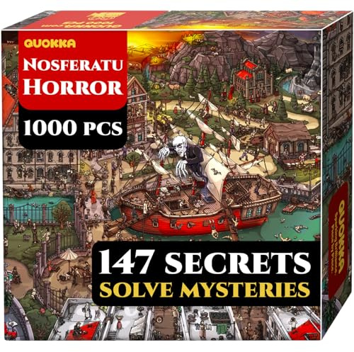 Jigsaw Puzzles for Adults 1000-1000 Piece Jigsaw Puzzles for Adults | 147 Hidden Mysteries and 2 Secret Envelopes - Nosferatu 1922 Horror Movie Inspired Adult Puzzles - Premium Thick Cardboard