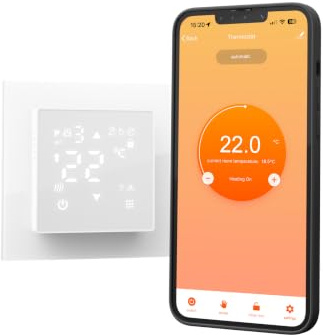 VILSTEIN® WiFi Thermostat für Fußbodenheizung – Raumthermostat mit App | Smarter Raumthermostat mit App-Steuerung – Tuya Smart Life App – Touch Display – 16A – Wochenprogramm – Weiß