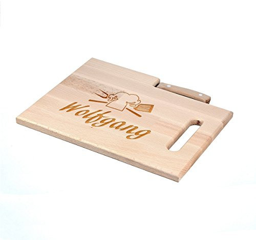 polar-effekt Frühstücksbrettchen mit Messer - Schneidebrett 30,5 x 23 cm mit Gravur - Personalisiert - Geschenk zum Geburtstag - Motiv Kochmütze