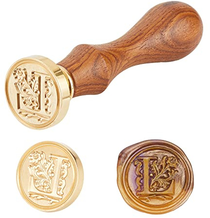 PandaHall Elite 1 del gör-det-själv trä vax förseglingsstämpel, alfabet scrapbook mässing stämplar och trähandtag set, bokstav L, 25 x 14 mm 75 mm