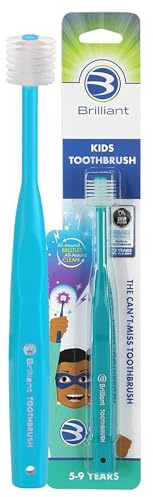 Brilliant Oral Care Kids Toothbrush with Soft Bristles and Round Head, for a Child Approved, Easy to Use All-Around Clean Mouth, Ages 5-9 Years, Teal, 1 Pack