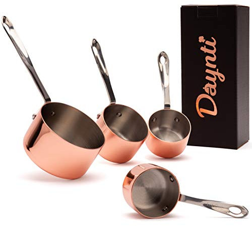 Set di 4 misurini in acciaio inox placcato in rame, per cottura e cottura, con misurini decorativi per liquidi e secchi, di alta qualità, robusti utensili da cucina, ottima idea regalo