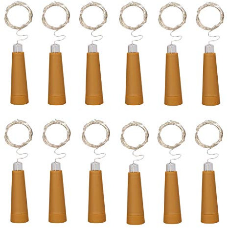 Amants01 Wine Bottle String Lights,12 Pack 20 LEDs AAA Battery Powered Warm White Wine Bottle Cork Stopper Lights for Bottle DIY,Table Decorations,Christmas,Wedding, Party,Study,Bar Decoration.