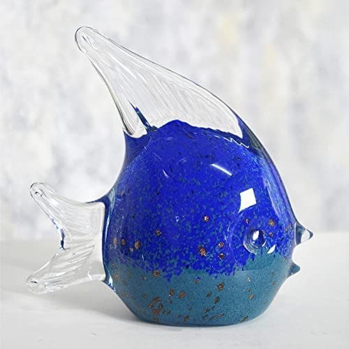 TURSGYZ Farbige Glasur Art Blau Fisch Glasfigur Handgemachte mundgeblasene Glas Briefbeschwerer Geschenk für Geburtstag Wohnkultur Tischdekoration