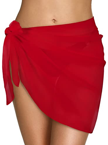 CMTOP Paréo de Plage Femme - Sexy Jupe de Plage 1/2 Pièces Mousseline de Beach Sarong Écharpe Couverture Maillot Bikini Wrap Noir & Blanc,145 * 50cm(Rouge, Taille Unique)