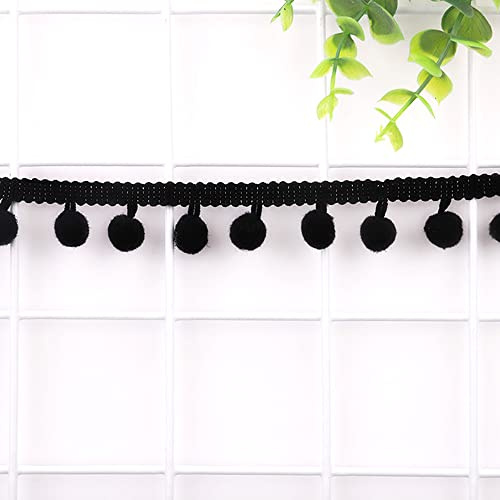 Duories 10 Yards 12mm Pompons Borte zum Basteln,Dekoband Mit Bommeln Bälle Pom Poms Fransenborte Zierband Dekoborte Nähzubehör für DIY Basteln Apparel Kleidung,Kostüme,Nähen,Dekoration,Schwarz