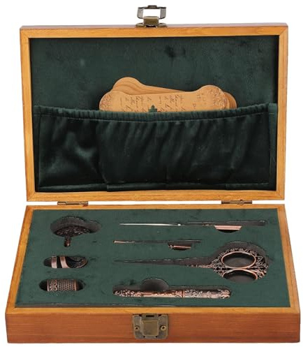 Stickscheren Set Nähscheren Set Vintage Schere Nähschere Antike Nähen Schere Werkzeug mit Nähnadeletui, Fingerhut, Einfädler, Komplettes Nähset für Stickereien, Handarbeiten(Bronze)